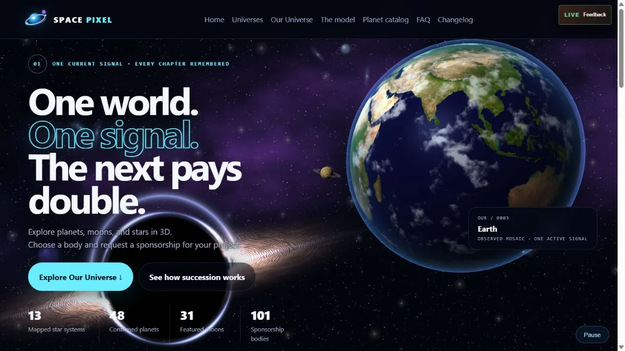 Space Pixel interface with an interactive Earth